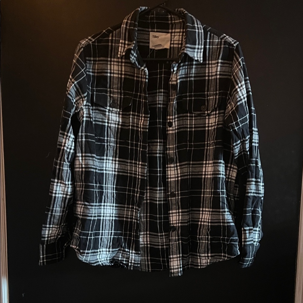 Plaid Long Sleeve Shirt - Black and White